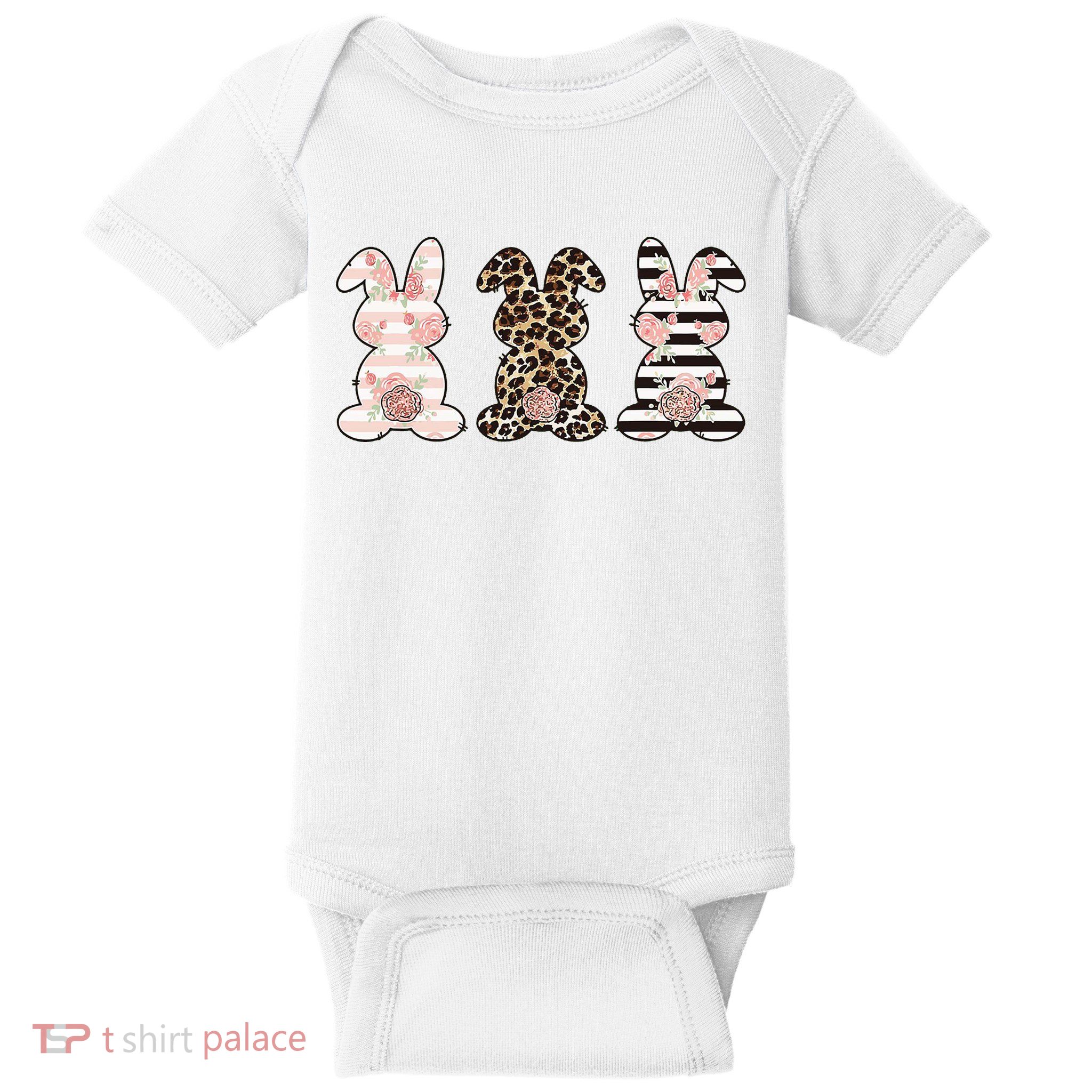 Three Floral Stylish Bunnies Baby Bodysuit