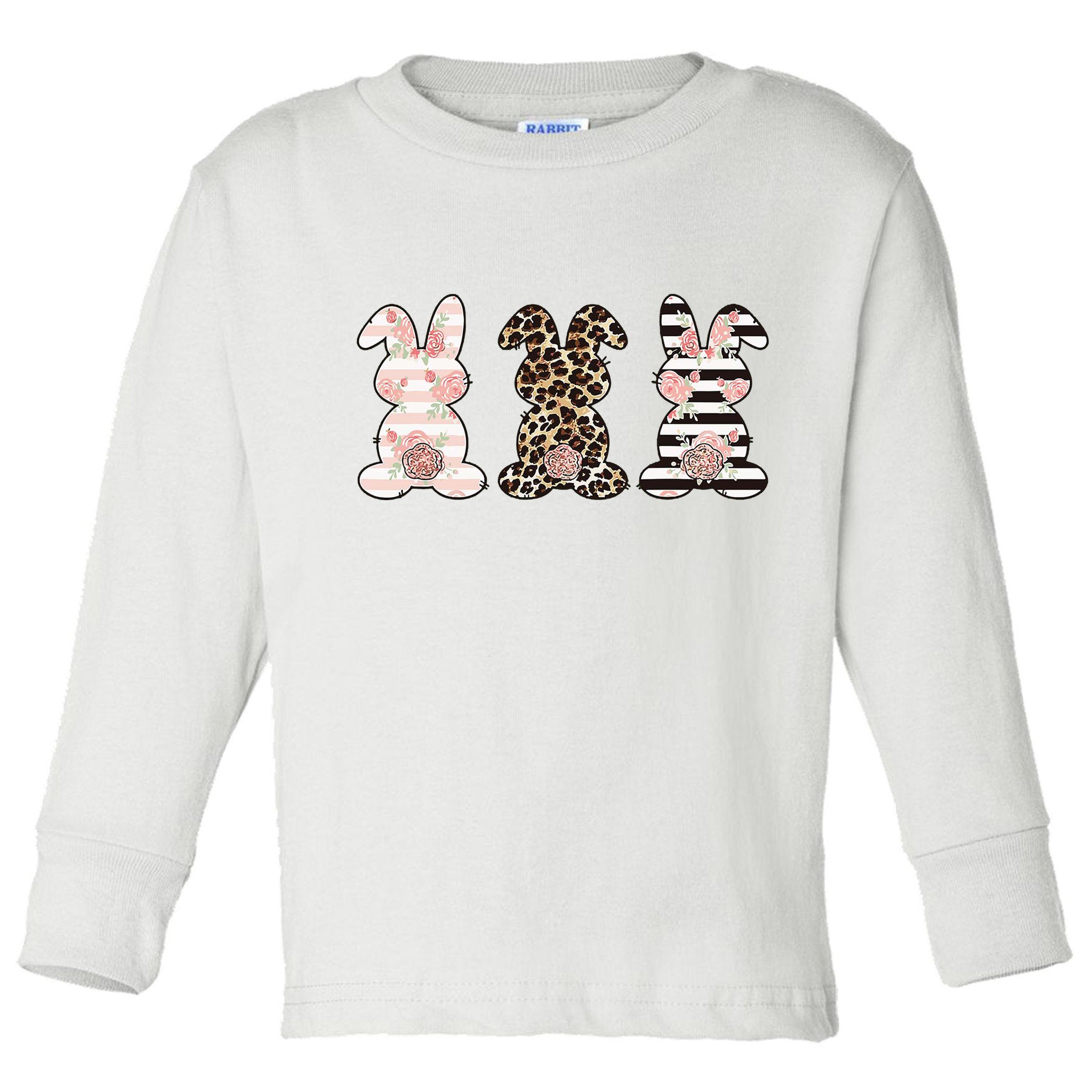 Three Floral Stylish Bunnies Toddler Long Sleeve Shirt