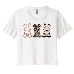 Three Floral Stylish Bunnies Women's Crop Top Tee