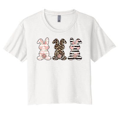 Three Floral Stylish Bunnies Women's Crop Top Tee