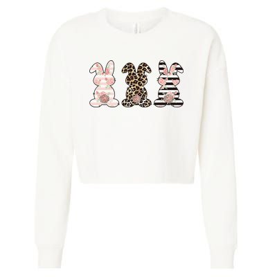 Three Floral Stylish Bunnies Cropped Pullover Crew