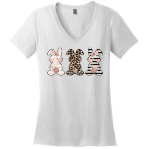 Three Floral Stylish Bunnies Women's V-Neck T-Shirt