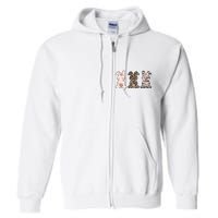 Three Floral Stylish Bunnies Full Zip Hoodie