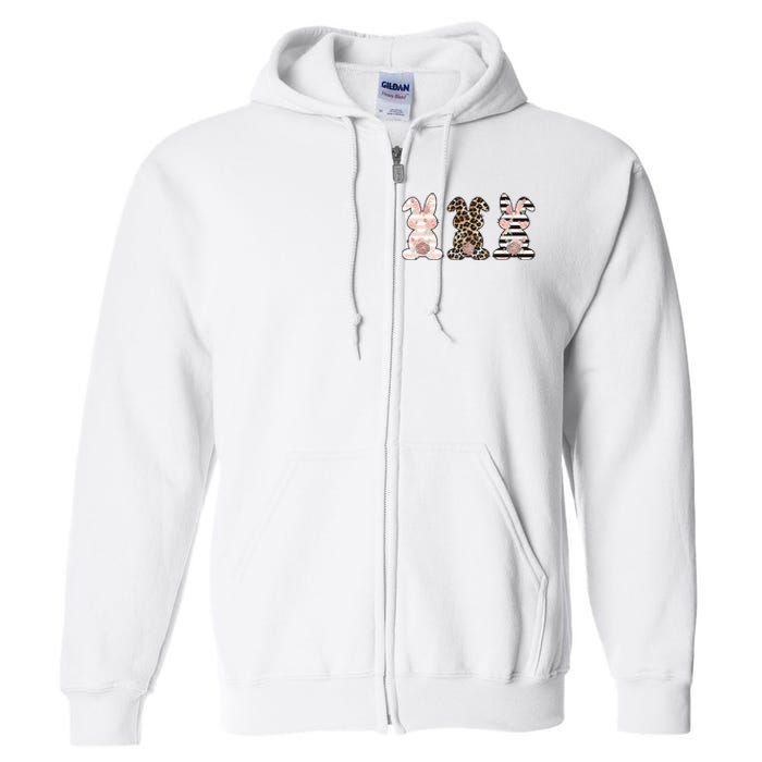 Three Floral Stylish Bunnies Full Zip Hoodie