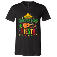 Time For Some Fiesta For Mexican Cinco De Mayo Costume Party V-Neck T-Shirt