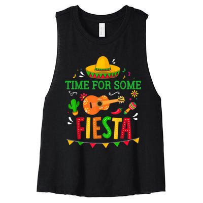 Time For Some Fiesta For Mexican Cinco De Mayo Costume Party Women's Racerback Cropped Tank