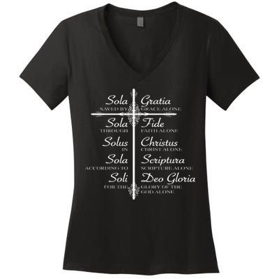 The Five Solas Cute Christian Movement Women's V-Neck T-Shirt