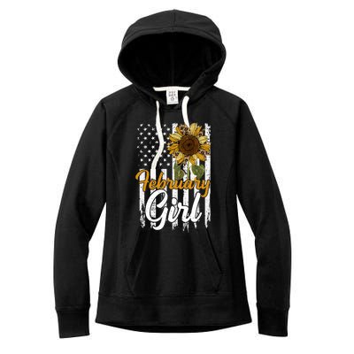 Tu February Sunflower Birthday Costume America Flag Gift Women's Fleece Hoodie