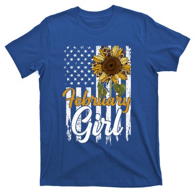 Tu February Sunflower Birthday Costume America Flag Gift T-Shirt