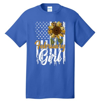 Tu February Sunflower Birthday Costume America Flag Gift Tall T-Shirt