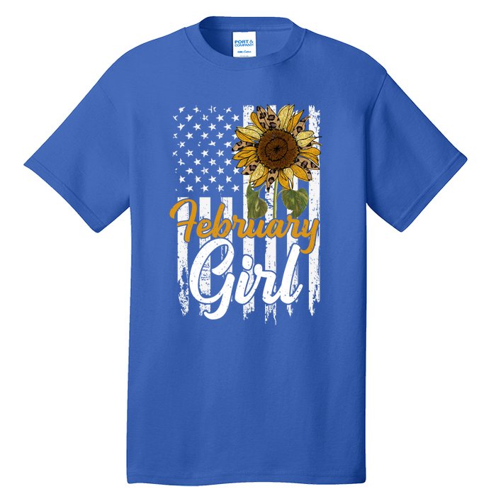 Tu February Sunflower Birthday Costume America Flag Gift Tall T-Shirt