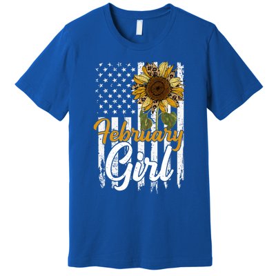 Tu February Sunflower Birthday Costume America Flag Gift Premium T-Shirt