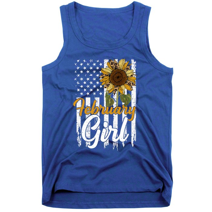 Tu February Sunflower Birthday Costume America Flag Gift Tank Top