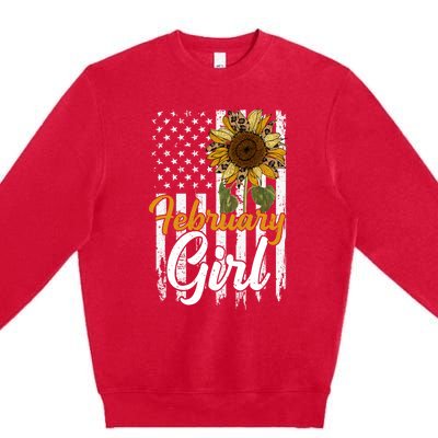 Tu February Sunflower Birthday Costume America Flag Gift Premium Crewneck Sweatshirt