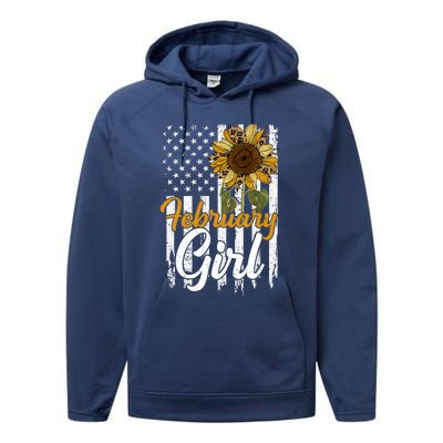 Tu February Sunflower Birthday Costume America Flag Gift Performance Fleece Hoodie