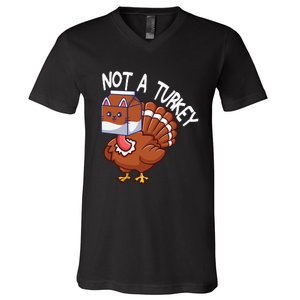 Thanksgiving Funny Turkey Fake Cat Kids V-Neck T-Shirt