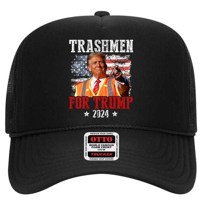 Trashmen For Trump 2024 Funny Election Garbageman Garbage High Crown Mesh Back Trucker Hat