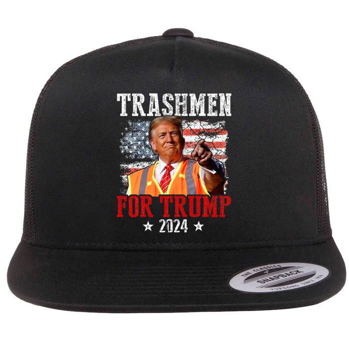 Trashmen For Trump 2024 Funny Election Garbageman Garbage Flat Bill Trucker Hat