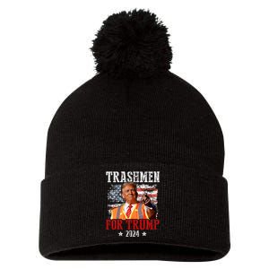 Trashmen For Trump 2024 Funny Election Garbageman Garbage Pom Pom 12in Knit Beanie