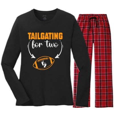 Tailgating For Two Football Thanksgiving Pregnancy Reveal Women's Long Sleeve Flannel Pajama Set 