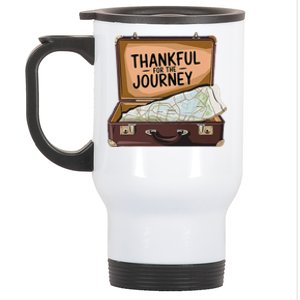 Thankful For The Journey Adventure Travel Map Thanksgiving Stainless Steel Travel Mug