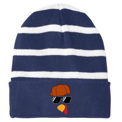 Turkey Face Thanksgiving Trucker Hat Glasses Striped Beanie with Solid Band