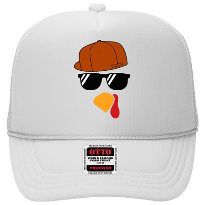 Turkey Face Thanksgiving Trucker Hat Glasses High Crown Mesh Back Trucker Hat