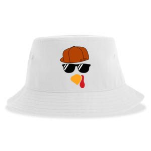 Turkey Face Thanksgiving Trucker Hat Glasses Sustainable Bucket Hat