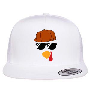 Turkey Face Thanksgiving Trucker Hat Glasses Flat Bill Trucker Hat