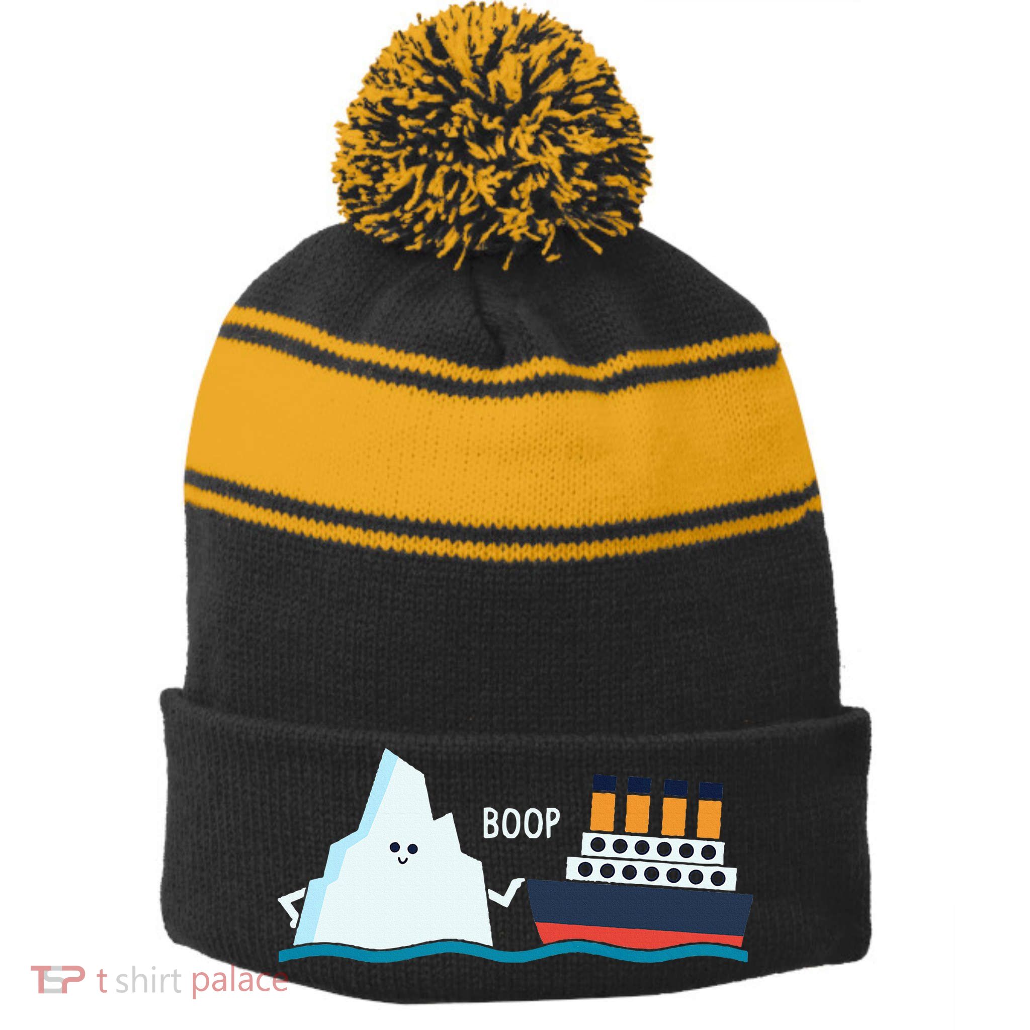 Titanic Funny Titanic And Iceberg Boop Parody For Stripe Pom Pom Beanie