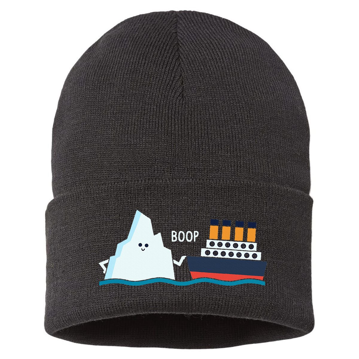 Titanic Funny Titanic And Iceberg Boop Parody For Sustainable Knit Beanie
