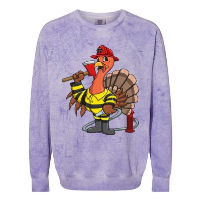 Thanksgiving Firefighter Turkey  Proud Fireman Gift Colorblast Crewneck Sweatshirt