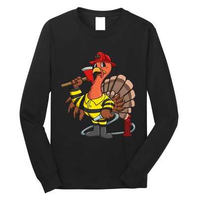 Thanksgiving Firefighter Turkey  Proud Fireman Gift Long Sleeve Shirt