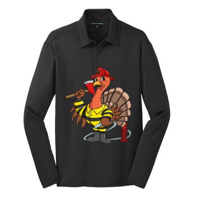 Thanksgiving Firefighter Turkey  Proud Fireman Gift Silk Touch Performance Long Sleeve Polo