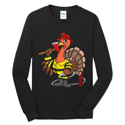 Thanksgiving Firefighter Turkey  Proud Fireman Gift Tall Long Sleeve T-Shirt