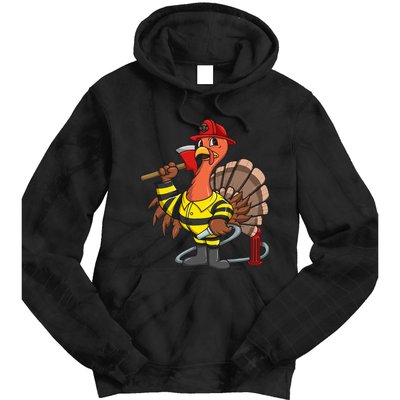 Thanksgiving Firefighter Turkey  Proud Fireman Gift Tie Dye Hoodie