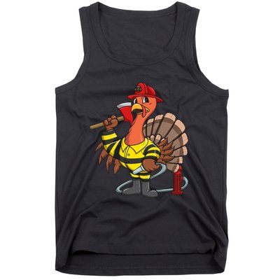 Thanksgiving Firefighter Turkey  Proud Fireman Gift Tank Top