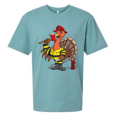 Thanksgiving Firefighter Turkey  Proud Fireman Gift Sueded Cloud Jersey T-Shirt