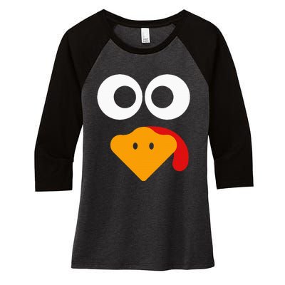 Turkey Face Thanksgiving Women's Tri-Blend 3/4-Sleeve Raglan Shirt