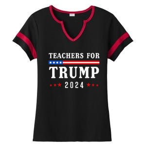 Teachers For Trump 2024 Patriotic American Flag Ladies Halftime Notch Neck Tee