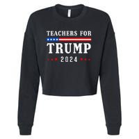 Teachers For Trump 2024 Patriotic American Flag Cropped Pullover Crew