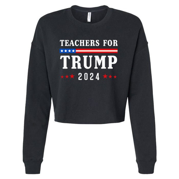 Teachers For Trump 2024 Patriotic American Flag Cropped Pullover Crew