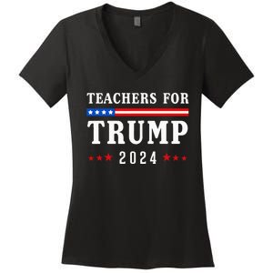 Teachers For Trump 2024 Patriotic American Flag Women's V-Neck T-Shirt