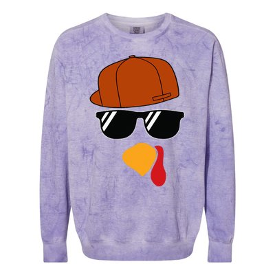 Turkey Face Thanksgiving Trucker Hat Glasses Colorblast Crewneck Sweatshirt