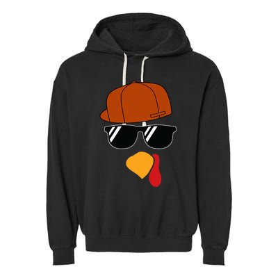 Turkey Face Thanksgiving Trucker Hat Glasses Garment-Dyed Fleece Hoodie