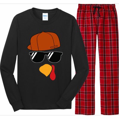 Turkey Face Thanksgiving Trucker Hat Glasses Long Sleeve Pajama Set