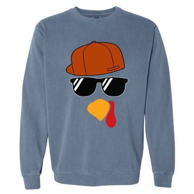 Turkey Face Thanksgiving Trucker Hat Glasses Garment-Dyed Sweatshirt