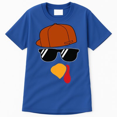 Turkey Face Thanksgiving Trucker Hat Glasses Tall T-Shirt