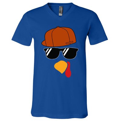 Turkey Face Thanksgiving Trucker Hat Glasses V-Neck T-Shirt