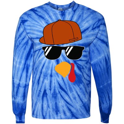 Turkey Face Thanksgiving Trucker Hat Glasses Tie-Dye Long Sleeve Shirt